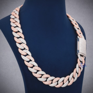 สร้อยคอเพชรโมอิสคูสเตอร์925สายโซ่สไตล์คิวบา20มม. แบบพรีเมียมพร้อมด้วยเพชรโมอิส VS1เจียระไนทรงกลม - Product Image 2