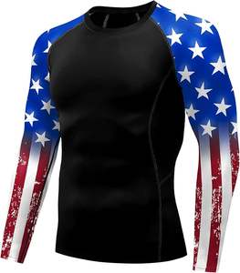 Rashguard de compression unisexe à manches longues, séchage rapide, en polyester/spandex, imprimé par transfert thermique du drapeau américain personnalisé - Product Image 4