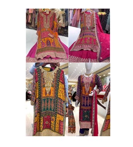 Élégant costume pakistanais en fausse georgette lourde Nouvel ensemble brodé de créateur pour les mariages Occasions et fêtes festives - Product Image 1