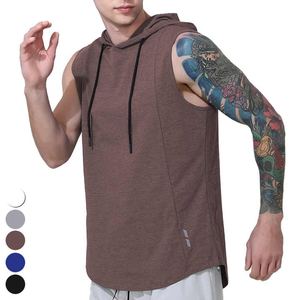 High Quality <b>Men</b> European Size <b>Men</b> Stringer Gym Tank Tops Pure Cotton Oem logo Sport Gym <b>Sleeveless</b> tank Top with Hood - Product Image 5