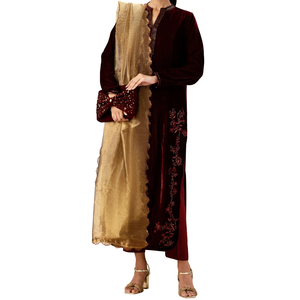 Vestido de terciopelo, precio competitivo, a la moda, personalizado, bordado hecho a mano, vestido de terciopelo, ropa de novia y elegante, tela suave cultural - Product Image 1