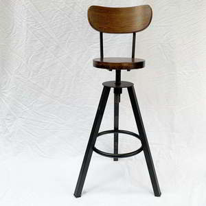 <b>Adjustable</b> Industrial/Contemporary <b>Bar</b> Chair with Wooden Seat and Metal Legs for Events - Product Image 3
