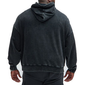 OEM personnalisé lavage à l'acide sweats à capuche avec boutons sur le côté coton français éponge pull coupe ample sweats à capuche hommes pour la vente en gros - Product Image 6