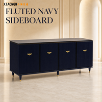 Buffet de luxe bleu marine en bois massif, fait main, à cannelures, au design moderne, pour salle à manger, hôtel, villa, meuble de rangement