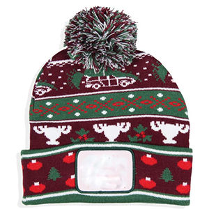 Venta caliente logotipo personalizado pompón sombrero Navidad ciervo Beanie Light up 100% lana Unisex vacaciones Beanie - Product Image 1