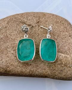 925 Sterling <b>Silver</b> Classic Style Emerald Crystal Gemstone <b>Stud</b> <b>Earrings</b> <b>for</b> <b>Women</b> Rose Styled Rose <b>Stud</b> <b>Earrings</b> - Product Image 5