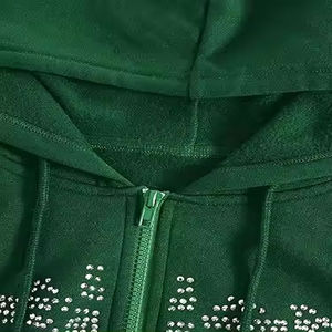 Streetwear couleur unie de grande taille unisexe avec strass sweats à capuche avec fermeture éclair pour hommes vente en gros de pulls à capuche vierges surdimensionnés - Product Image 2