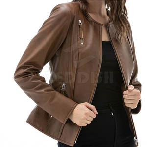 2025 invierno Unisex chaqueta de moto de cuero genuino para mujer personalizada de talla grande transpirable diseño de punto de alta calidad de moda - Product Image 2