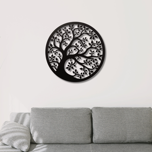 Art mural extérieur pour la maison en métal noir au design circulaire d'arbre élégant - Product Image 2