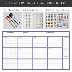 Calendario De Pared Grande De Borrado En Seco, 38 X 72 Pulgadas, Calendario Anual Reutilizable 2024 Sin Fecha, Póster Anual Gigante De Pizarra Blanca, Calendario De Oficina Laminado Jumbo De 12 Meses
