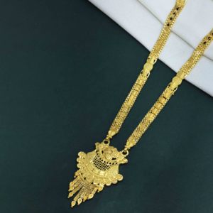 Venta al por mayor 24K chapado en oro latón ortodoxo formando colgante largo Mangalsutra tradicional boda collar uso diario acabado dorado - Product Image 1