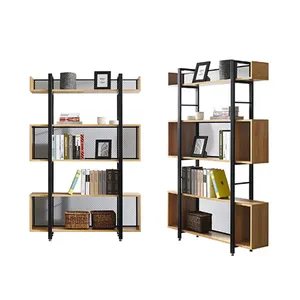 Monster Meubels Vierkante Loft Ontwerp Rekken Hout Stalen Frame Boek Plank Home Office Studie Boekenplank Vloerstaande