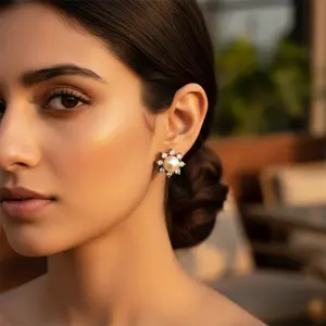 Elegantes Pendientes de Perlas y Diamantes con Baño de Oro Vintage para Mujer, Forma Geométrica de Corazón, Joyería de Oro Rosa para Boda y Compromiso - Product Image 1