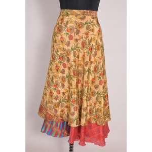 Women's Handmade Reversible Art <b>Silk</b> Sari <b>Wrap</b> <b>Dress</b> Boho Beachwear Minimal Style Summer Party Skirt with Vintage Touch - Product Image 2
