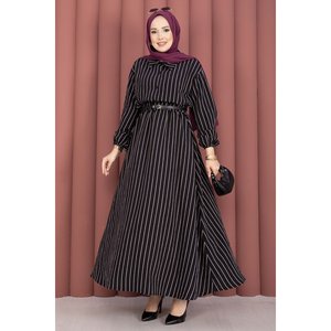 Black Striped Two-Piece Set Bow Collar Casual Summer Outfit XS-XL Crepe Fabric Top and <b>Skirt</b> - Product Image 3
