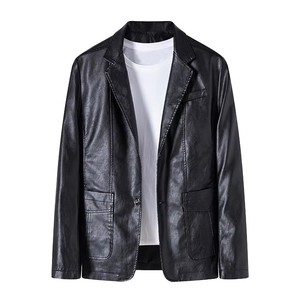 PU Leather Blazer Casual Single Button Suit <b>Coat</b> Fit Lapel Jackets for Men Stylish Faux outdoor casual Quilted leather jackets - Product Image 1