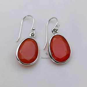 Pendientes de Plata de Ley 925 con Cornalina Roja Natural, Colgantes Ovalados Hechos a Mano, Joyería de Piedra de Nacimiento de Julio con Perlas Únicas - Product Image 4