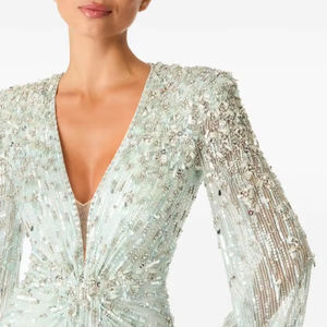 Vestidos de Noche de Gasa de Lujo con Mangas Largas, Silueta Recta, Vestidos de Novia Transpirables, Antiestáticos, Color Nude para Fiestas - Product Image 1