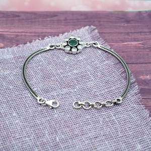 925 Sterling <b>Silver</b> Fine <b>Beaded</b> <b>Bracelet</b> Natural Green Onyx CZ Gemstone Gold Plated Floral Design Adjustable Wedding BR0035-GS - Product Image 3