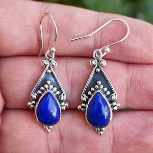 Boucles d'oreilles pendantes en lapis-lazuli, or et argent sterling, bijoux en pierres précieuses - Product Image 4