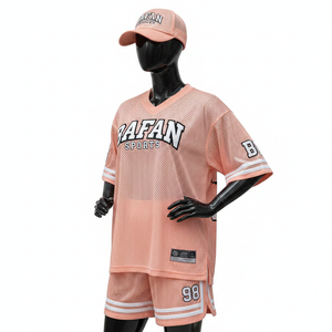 Ensemble court en maille polyester pour femme, 160 GSM, tissu sport respirant, couleur pêche, logo personnalisé par transfert thermique, ensembles pour femme 100% coton - Product Image 6