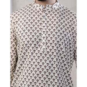 Kurta court en coton imprimé décontracté pour hommes avec manches longues - Product Image 2