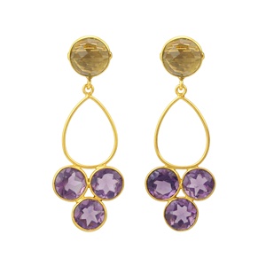 Luxe Gold Plated Natural Stones <b>Healing</b> <b>Crystal</b> Amethyst Fashion Jewelry 925 Sterling Silver Earring - Product Image 5