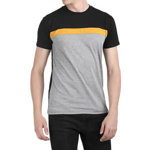 Camiseta Personalizada para Hombre |   Camiseta con bloques de color negro, amarillo y gris |   Camiseta Casual de Manga Corta de Algodón, Venta al Por Mayor, Ropa de Moda de Verano - Product Image 1