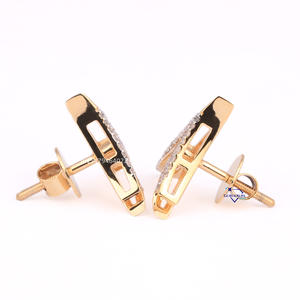 14KT oro amarillo corte redondo laboratorio crecido diamante VVS claridad diseño personalizado Venta caliente Stud pendiente para mujer - Product Image 5