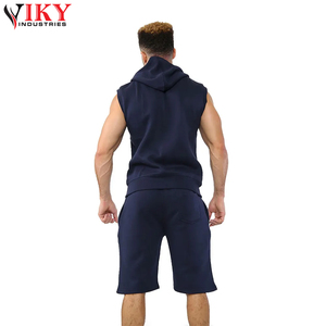 Verano Casual moda sin mangas Sudadera con capucha y conjuntos cortos hechos 100% algodón transpirable cremallera Sudadera con capucha conjuntos de traje de jogging - Product Image 2