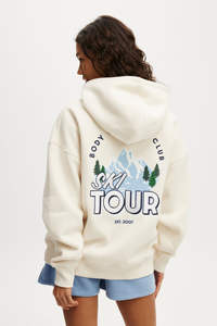 Diseño único Coconut Milk Drop Shoulder Sudadera con capucha gráfica de gran tamaño para mujer Sudaderas con capucha antiarrugas y transpirables Sudadera con cremallera para mujer - Product Image 4