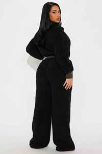 ชุดสเวตเตอร์ขนแกะเชอร์ปาสำหรับผู้หญิงชุดครอปสองชิ้นแขนยาวผ้าคอตตอนสีพื้นพร้อมกางเกงสามารถเลือก100% ได้ - Product Image 4