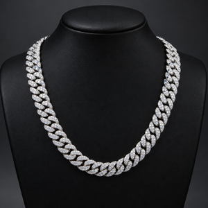 Collier cubain personnalisé en moissanite VVS taille ronde, entièrement serti, passe le testeur de diamant, chaîne cubaine en argent 925, bijoux fins pour hommes - Product Image 1