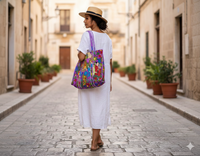 Bolsa de Mano de Algodón con Cierre de Cremallera, Gran Capacidad, Color Sólido, Portátil, Estilo Bohemio, para Otoño, Invierno, Primavera, Viajes Diarios, Playa