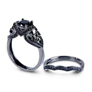 Bague de mode Jeulia en argent sterling noir avec crâne taillé rond - Product Image 3