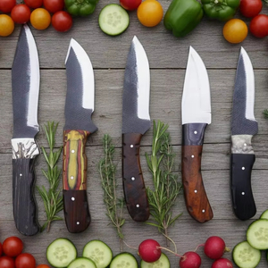 Ensemble de couteaux multi-tailles légers ambidextres en acier inoxydable forgé à la main, 5 pièces, avec étuis en cuir, bois personnalisé - Product Image 1