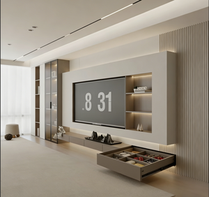 Mobile TV in Legno Ecologico per TV da 75 Pollici con Armadietti Chiusi, Arredamento per <span class=keywords><strong>Soggiorno</strong></span> e Studio - Product Image 6