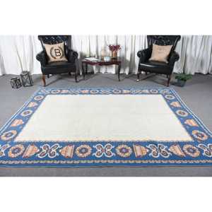 Alfombra Turca Vintage, Alfombra de 6.8x9.2 pies, Alfombra Floral Azul y Blanca - Product Image 2