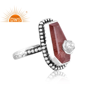 Latest Design Oxidized Sterling Silver Natural Strawberry <b>Quartz</b> Gemstone Stackable <b>Ring</b> Custom Jewelry Manufacturer - Product Image 2
