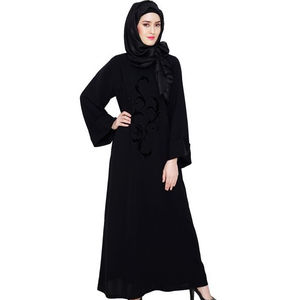 Robe abaya moderne décontractée de style Dubaï et Turquie Abaya en lin ornée de fleurs ouverte sur le devant pour les musulmans Modeste Hot Fashion - Product Image 1