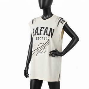 Camiseta sin Mangas para Mujer, de Alta Calidad, Algodón y Poliéster, Ligera, Transpirable, con Panel Lateral Cortado y Logotipo, Camisetas de Algodón para Mujer - Product Image 4