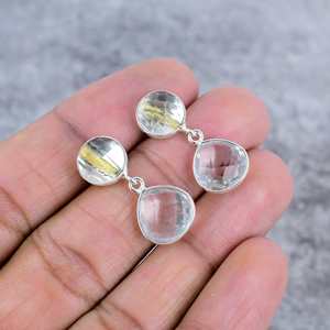 ต่างหูห้อยประดับพลอยไวท์โทแพซสุดหรูทันสมัย ทำด้วยมือจากเงินแท้ 925  แบบเกี่ยวหลัง เหมาะเป็นของขวัญสำหรับงานปาร์ตี้ - Product Image 2