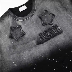 Camiseta holgada de algodón de calidad superior de gran tamaño, camiseta con bordado desgastado de manga corta sólida OEM - Product Image 6