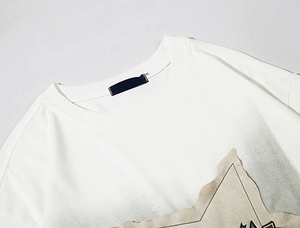 Alta calidad 100% algodón Streetwear estilo Hip Hop angustia bordado camiseta de gran tamaño para hombre - Product Image 5