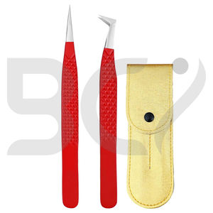 Pince à épiler d'extension personnalisable en acier inoxydable Greffe de cils durable avec des nuances droites incurvées rouges pointues disponibles - Product Image 1