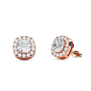 Boucles d'oreilles en diamant taille coussin avec halo, 0,60 ct, diamant de laboratoire en platine, pour mariage ou anniversaire - Product Image 3
