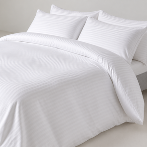 White Cotton <b>Satin</b> <b>Duvet</b> Cover <b>Set</b> with Hotel Flap 220x240+20 cm 240TC Striped - Product Image 1