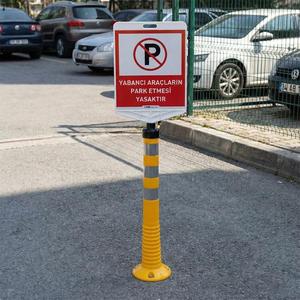Juego de delimitadores amarillos de doble cara para prohibición de estacionamiento de vehículos extranjeros, material de acero para guía de estacionamiento en aparcamientos - Product Image 2