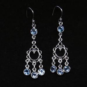 Conjunto de pendientes colgantes de plata de ley 925 para mujer, piedra preciosa de Topacio Azul chapada en oro para fiestas y regalos - Product Image 3