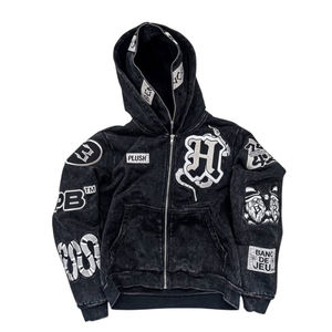 Sweat à capuche unisexe 100 % coton épais imprimé sur mesure style hip-hop avec poche, taille personnalisable, en molleton bouclette, design vieilli, service OEM - Product Image 1